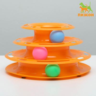 Игровой комплекс «Пижон» для кошек с 3 шариками, 24.5×24.5×13 см, оранжевый