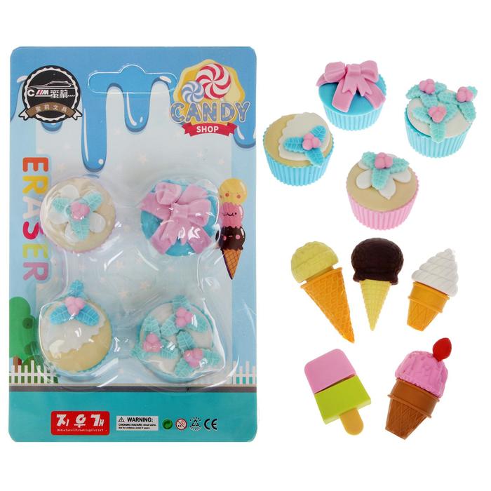 Набор ластиков фигурных «Пирожное/Мороженое », 4 штуки, МИКС (штрихкод на штуке) - Фото 1