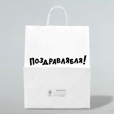 Пакет подарочный с приколами, крафт «Поздравлямба!», белый, 26×15×35 см