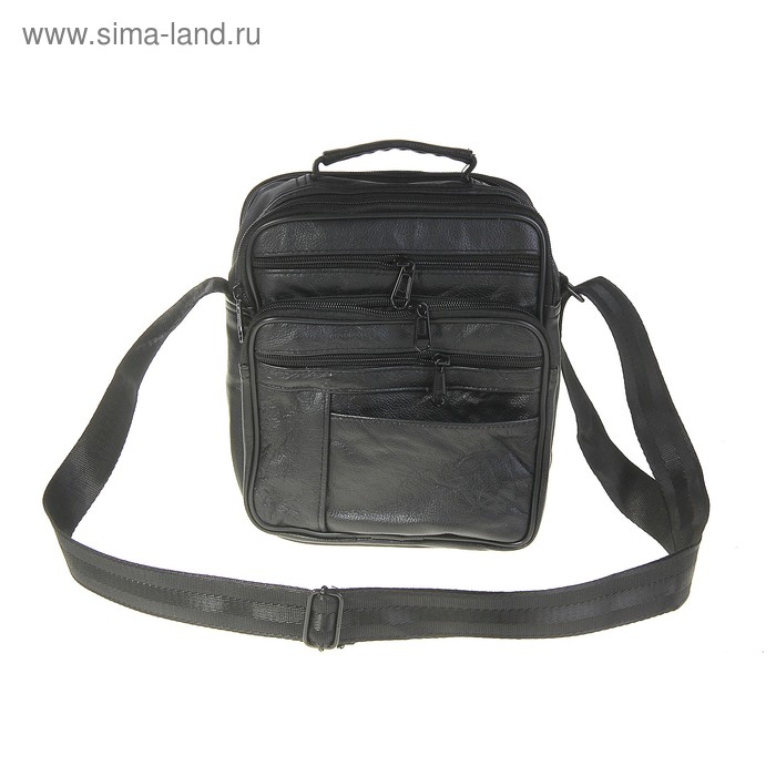 Сумка мужская "Жан" 2 отдела, 4 наружных кармана, ручка, длинный ремень, цвет черный - Фото 1