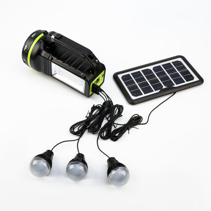 Фонарь кемпинговый аккумуляторный, с лампочками,10 вт, 9000 мАч, солнечная батарея, USB - Фото 1