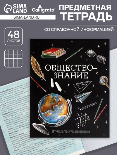Предметная тетрадь по обществознанию Calligrata «Доска», 48 листов, в клетку, со справочным материалом, обложка из мелованного картона, блок офсе�...