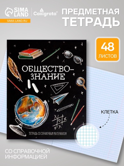 Предметная тетрадь по обществознанию Calligrata «Доска», 48 листов, в клетку, со справочным материалом, обложка из мелованного картона