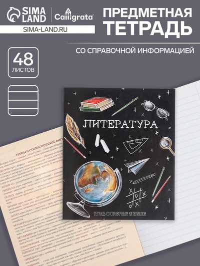 Предметная тетрадь по литературе Calligrata «Доска», 48 листов, в линейку, со справочным материалом, обложка из мелованного картона, блок офсет