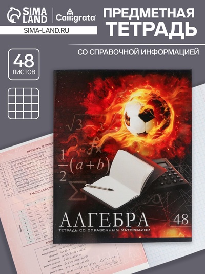 Тетрадь предметная, 48 листов в клетку, Calligrata, «Футбол. Алгебра»