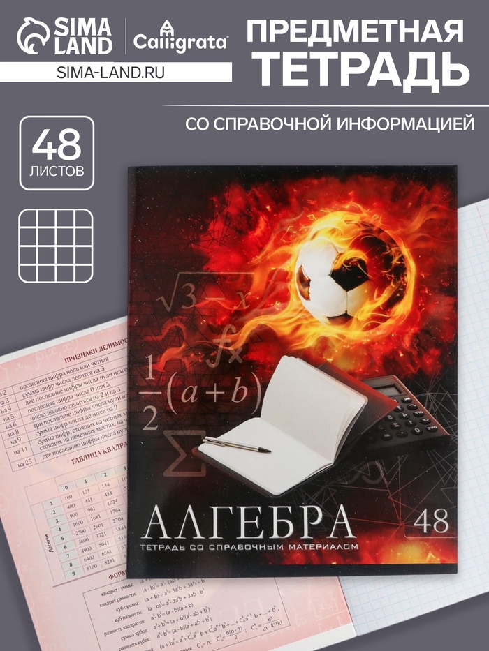 Тетрадь предметная, 48 листов в клетку, Calligrata, «Футбол. Алгебра» - Фото 1