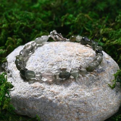 Браслет на струне галтовка обработанная «Аметист зелёный» с удлинителем, размер 17-18
