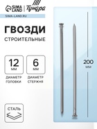 Гвозди ТУНДРА, строительные, ГОСТ 4028-63, без покрытия, 6×200 мм, фасовка 0.2 кг - Фото 1