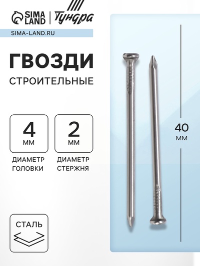 Гвозди ТУНДРА, строительные, ГОСТ 4028-63, без покрытия, 2×40 мм, фасовка 1 кг