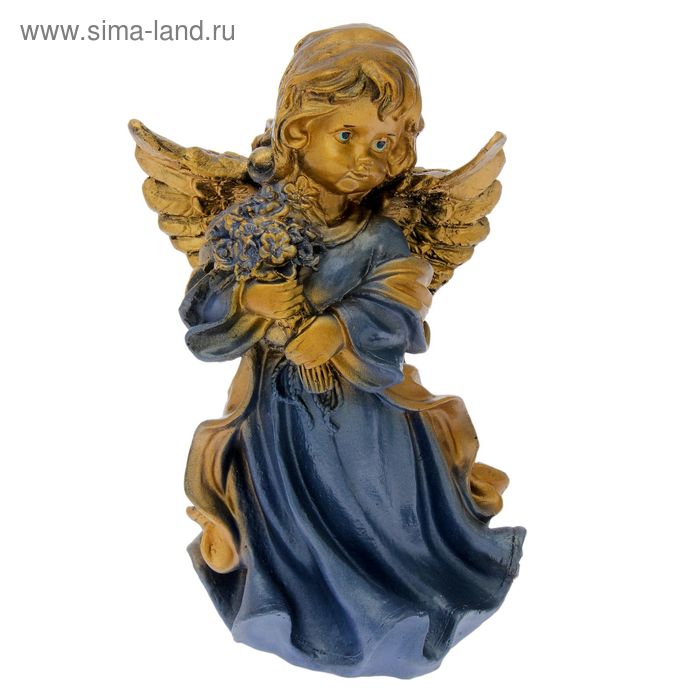 Фигура "Ангел в платье  с букетом"  бронза/синий 25х35х20см - Фото 1