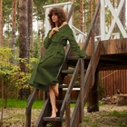 Халат вафельный женский удлинённый Экономь и Я размер 50-52, цвет хаки, 100% хлопок, 200 г/м² - Фото 1