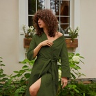 Халат вафельный женский удлинённый Экономь и Я размер 50-52, цвет хаки, 100% хлопок, 200 г/м² - Фото 5