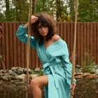 Халат вафельный женский удлинённый Экономь и Я размер 42-44, цвет небесный, 100% хлопок, 200 г/м² - Фото 3