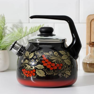 Чайник эмалированный со свистком «Рябина», 3 л, индукция, цвет чёрный