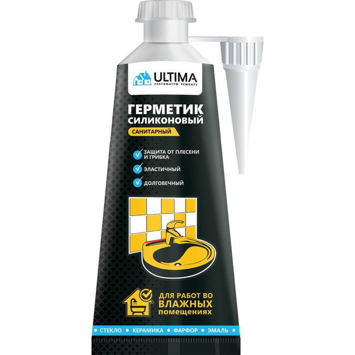 Герметик ULTIMA S, силиконовый, санитарный, белый, 80 мл - Фото 1