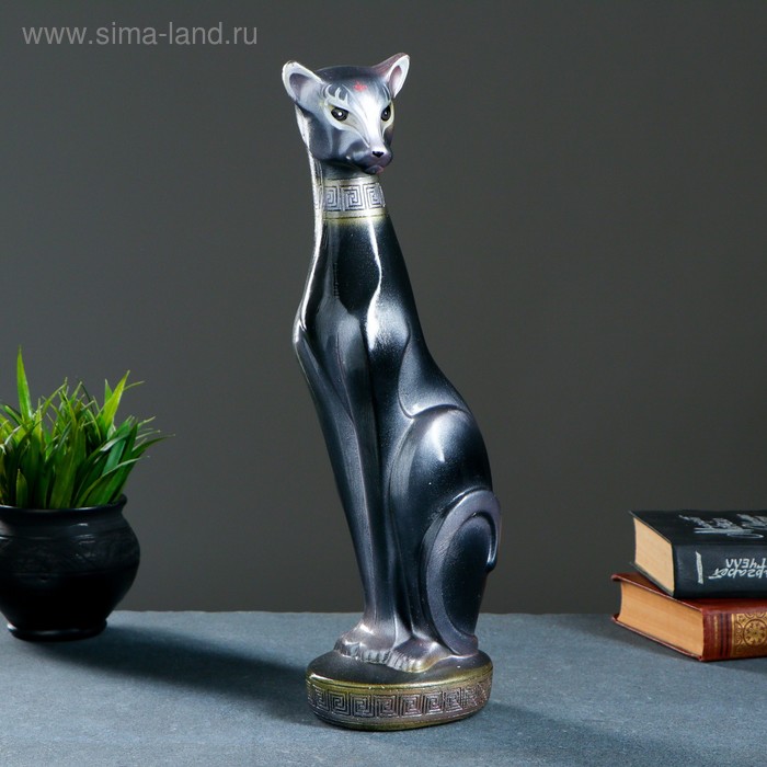 Фигура "Кошка Багира №1" большая сидит 10х12х39 см черн/жемчуг - Фото 1