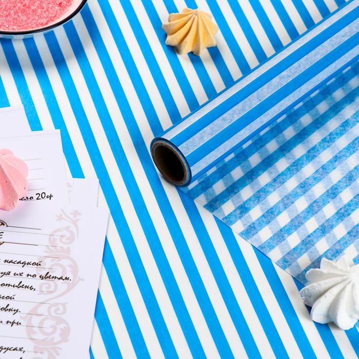 Бумага силиконизированная «Полоски», голубые, для выпечки, 0,38 х 5 м - Фото 1