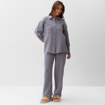 Пижама женская (рубашка, брюки) KAFTAN Basic, размер 40-42, серая