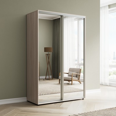 Шкаф-купе «Сим З», 1600×600×2300 мм, ЛДСП/зеркало, с ящиками, цвет ясень шимо светлый