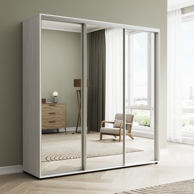 Шкаф-купе «Сим З», 2400×600×2300 мм, ЛДСП/зеркало, с ящиками, цвет выбеленное дерево