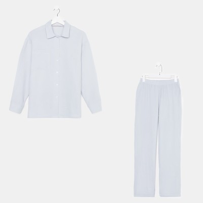 Пижама женская (рубашка, брюки) KAFTAN Basic, размер 44-46, серо-голубая