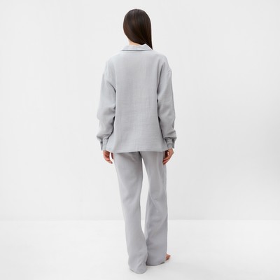 Пижама женская (рубашка, брюки) KAFTAN Basic, размер 44-46, серо-голубая