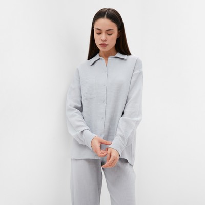 Пижама женская (рубашка, брюки) KAFTAN Basic, размер 44-46, серо-голубая