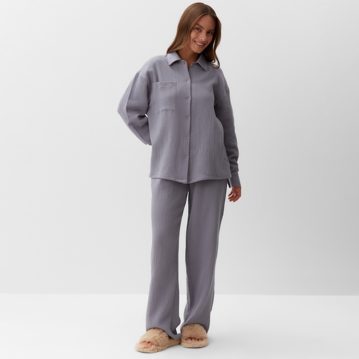 Пижама женская (рубашка, брюки) KAFTAN Basic, размер 44-46, серая - Фото 1
