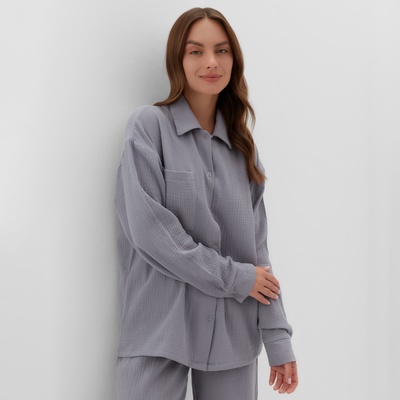 Пижама женская (рубашка, брюки) KAFTAN Basic, размер 52-54, серая