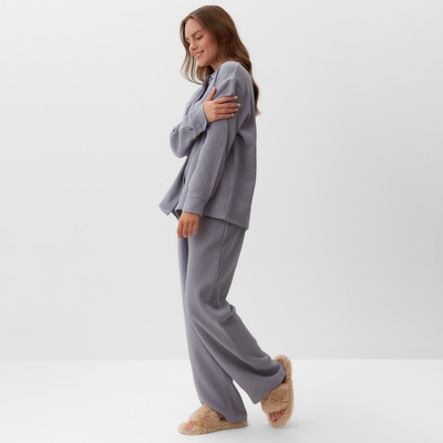 Пижама женская (рубашка, брюки) KAFTAN Basic, размер 52-54, серая
