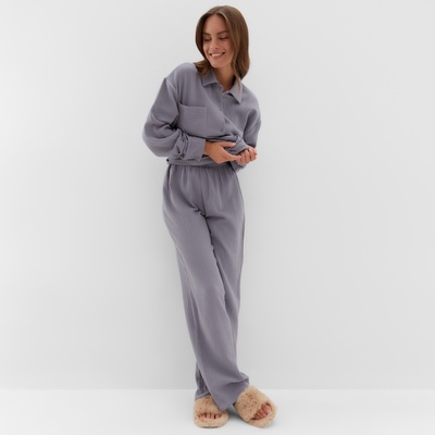 Пижама женская (рубашка, брюки) KAFTAN Basic, размер 52-54, серая