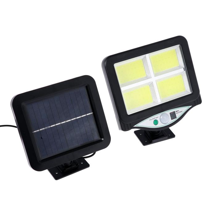 Светодиодный прожектор на солнечной батарее 16 Вт, выносная панель, пульт ДУ, 15 × 13 × 7 см, 6500К - фото 1898437820