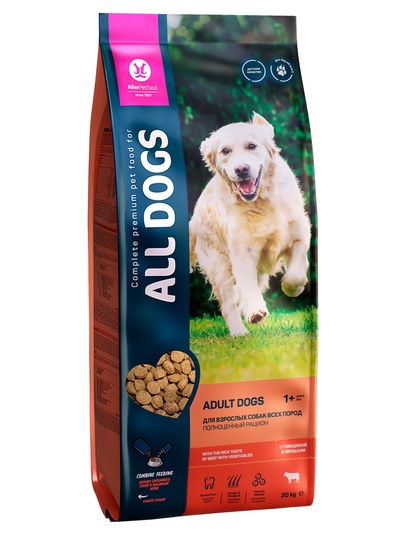 Сухой корм "ALL DOGS" для собак, говядина и овощи, 20 кг