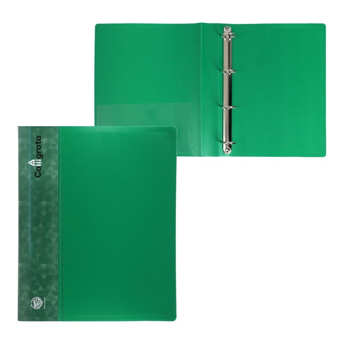 Папка на 4 кольцах А4 Calligrata, 40 мм, 700 мкм, пластик, внутренний карман, карман на корешок, зеленая - Фото 1