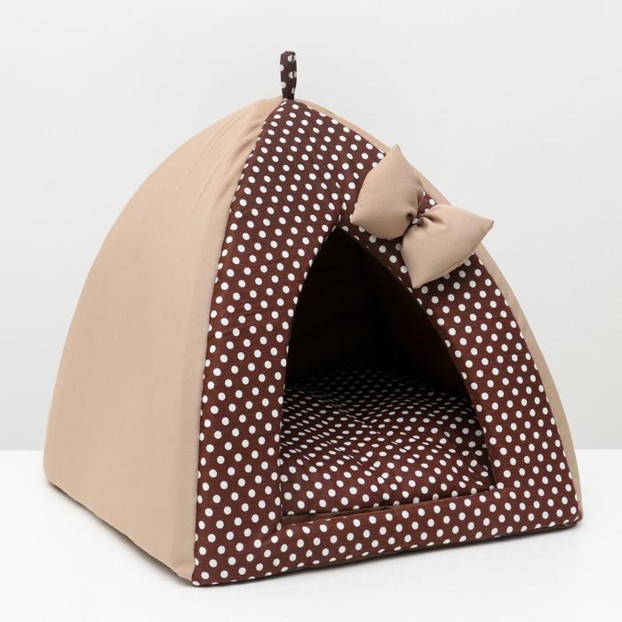 Домик-вигвам для животных «Нежность», 40×40×37 см, бязь, коричневый - Фото 1
