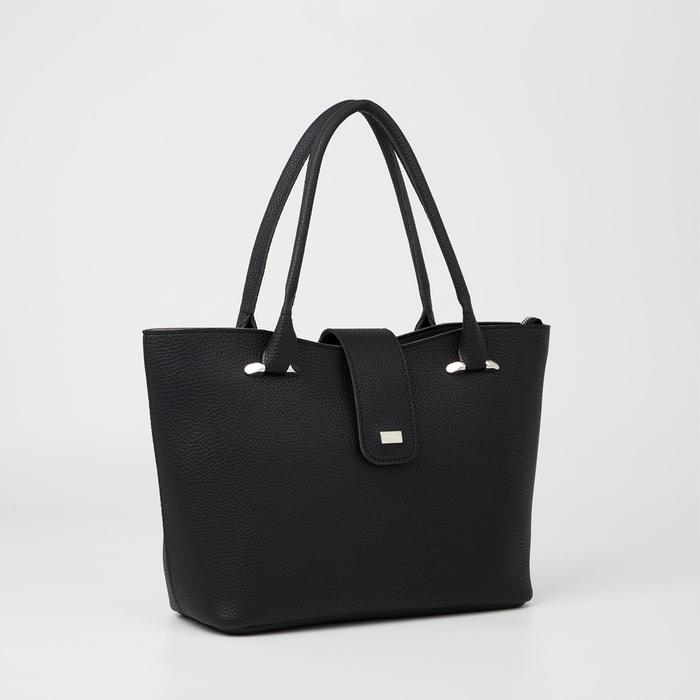 Сумка-тоут, отдел на молнии, наружный карман, цвет чёрный - Фото 1