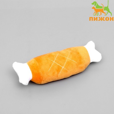 Игрушка для собак "Мягкая косточка" с пищалкой, 19 см, оранжевая