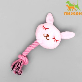 Игрушка мягкая для собак "Зайка с канатом", с пищалкой, 18 см, розовая 6031424