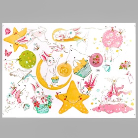 Наклейка пластик интерьерная цветная "Зайки, воздушные шары и звёзды" 60х90 см