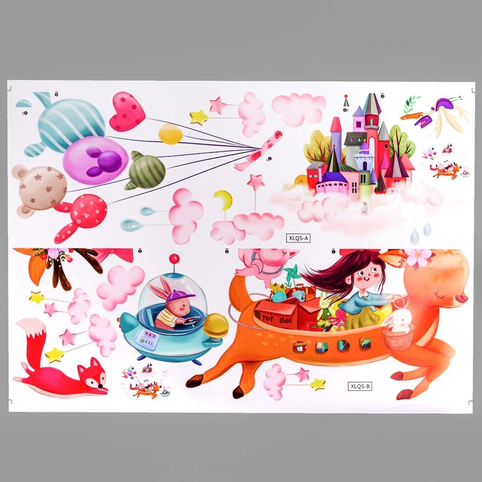 Наклейка интерьерная цветная «Летающий олень со зверятами», 60×90 см