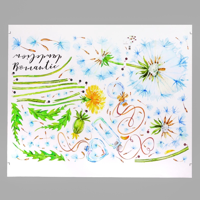 Наклейка интерьерная цветная «Одуванчики и бутылочки», пластик, 50×70 см - Фото 1