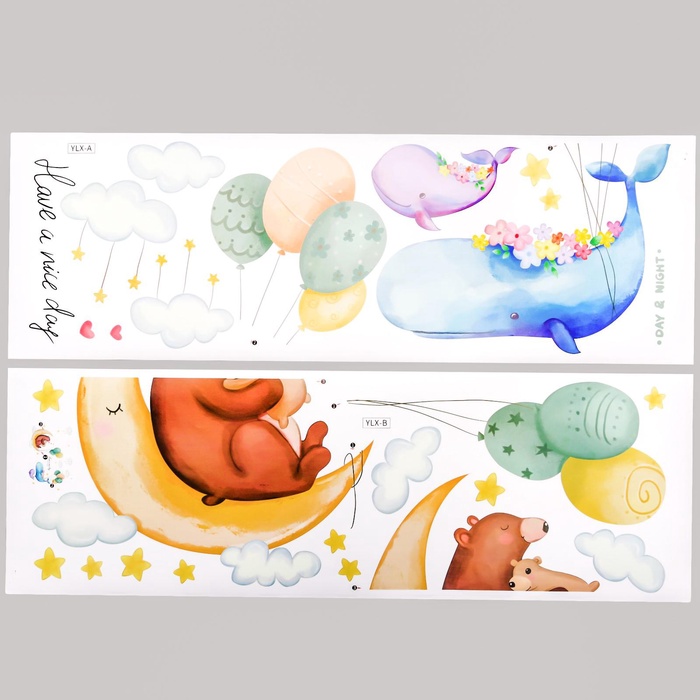 Наклейка интерьерная цветная «Звери и воздушные шарики», 30×90 см, набор 2 листа