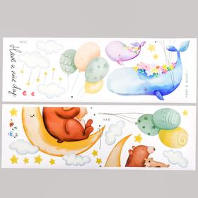 Наклейка интерьерная цветная «Звери и воздушные шарики», 30×90 см, набор 2 листа