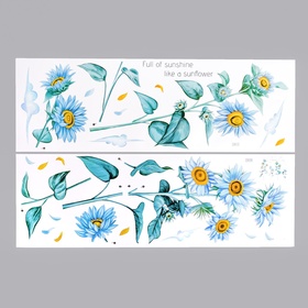 Наклейка пластик интерьерная цветная "Синие подсолнухи" 30х90 см набор 2 листа