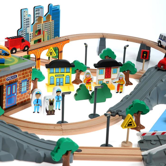 Деревянная игрушка «Железная дорога» 95 деталей, 52,5×33×12,5 см - фото 1899913062