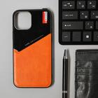 Чехол LuazON для iPhone 12/12 Pro, поддержка MagSafe, вставка из стекла и кожи, оранжевый - Фото 1