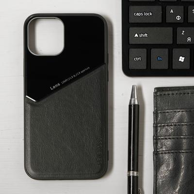 Чехол LuazON для iPhone 12/12 Pro, поддержка MagSafe, вставка из стекла и кожи, черный