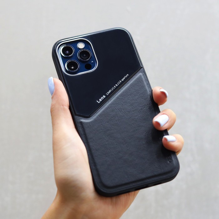 Чехол LuazON для iPhone 12/12 Pro, поддержка MagSafe, вставка из стекла и кожи, черный - фото 51795598 Чехол LuazON для iPhone 12/12 Pro, поддержка MagSafe, вставка из стекла и кожи, черный - фото 51795598