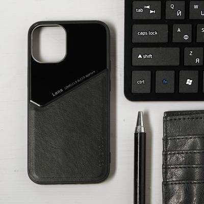 Чехол LuazON для iPhone 12 mini, поддержка MagSafe, вставка из стекла и кожи, черный