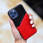 Чехол Luazon для iPhone 12/12 Pro, поддержка MagSafe, вставка из стекла и кожи, красный - Фото 5